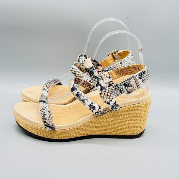 Vionic Sandal Womens 7 Beige Snake Print Kora Raffia Boa Espadrille Wedge Shoes - Picture 4 of 13